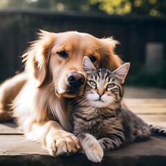 Golden Retriever and Cat Best Friends