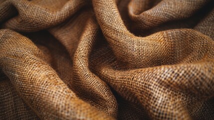 Fototapeta premium Detailed closeup of brown fabric texture showing woven patterns and soft drapery