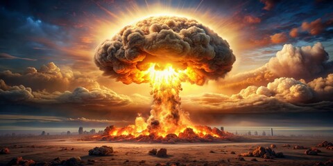 Nuclear Apocalypse Mushroom Cloud Explosion in a Desolate Landscape, nuclear , apocalypse , explosion , mushroom cloud