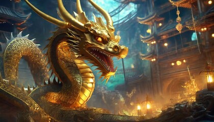 Fototapeta premium chinese dragon statue on the wall