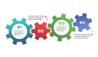 Modern infographics with elements in the form of gears that symbolize the process of an idea or strategy in business. The elements are interconnected, creating a sense of network and support.