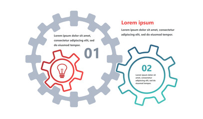 Modern infographics with elements in the form of gears that symbolize the process of an idea or strategy in business. The elements are interconnected, creating a sense of network and support.