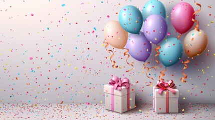 Happy Birthday Celebration with Balloons and Gifts