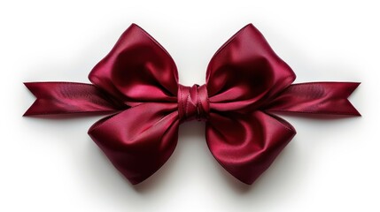 Burgundy Satin Bow on White Background