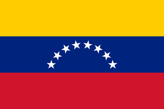 The official national flag of Venezuela. Flag of the Bolivarian Republic of Venezuela. Correct proportions and colors. Vector illustration