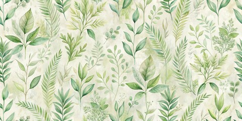 Fototapeta premium Watercolor Green Leaves Seamless Pattern, Digital Illustration, Botanical Art, Green Foliage, Floral Design, watercolor, seamless