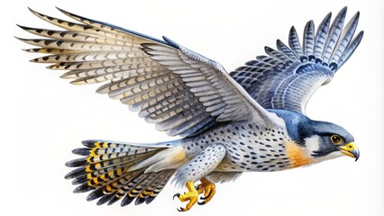 Fototapeta premium Watercolor Painting of a Soaring Peregrine Falcon, Watercolor, Bird, Flight, Predator, Peregrine Falcon