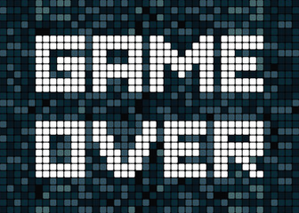 PrintBitmap Game Over text written on a pixelated blue and black background