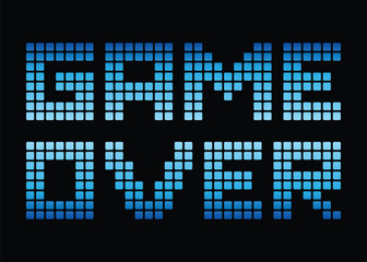 Bitmap Game Over text written on a pixelated blue and black background