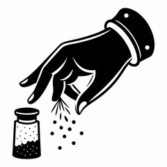 Humans hand pinching or sprinkling salt spices color   Silhouette Vector Illustration
