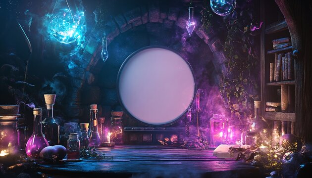 Spooky Podium for Product Marketing Surrounded by Magic in Halloween Theme Podium halloween