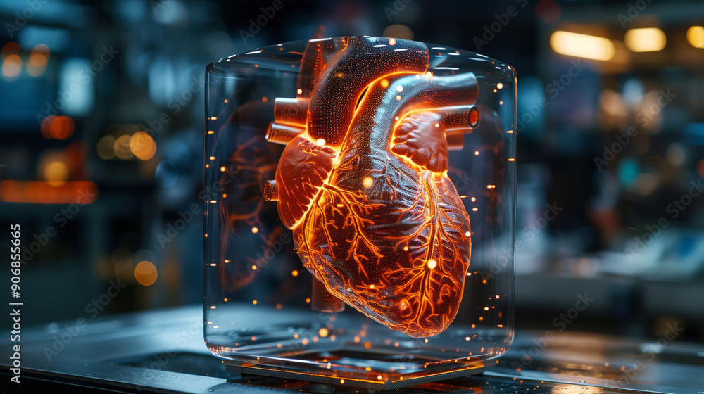 Aufkleber a detailed holographic representation of a human heart glows brightly within a transparent display i