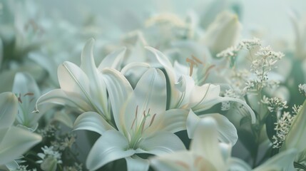 Fototapeta premium Closeup of Delicate White Lily Flowers.