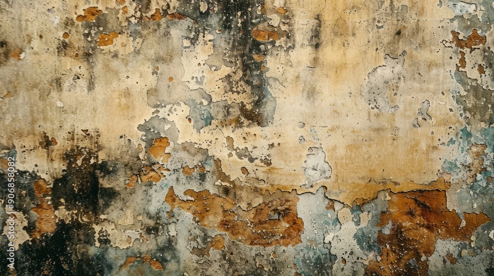 Poster aged textured wall with fading paint and peeling layers in rustic setting