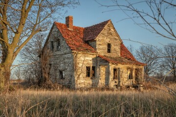 Old dilapidated house middle field is made wood Dilapidated and