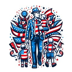 Patriotic Family Celebration Illustration