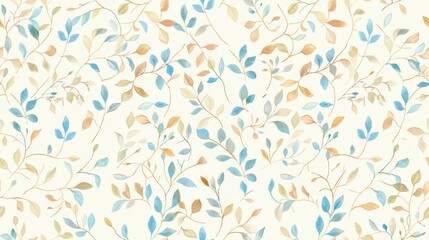 Fototapeta premium Seamless pattern of blue and beige leaves. Ideal for nature-inspired and elegant design projects and textiles.