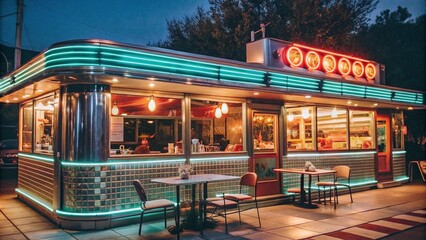Quirky Vintage Diner with Neon Sign