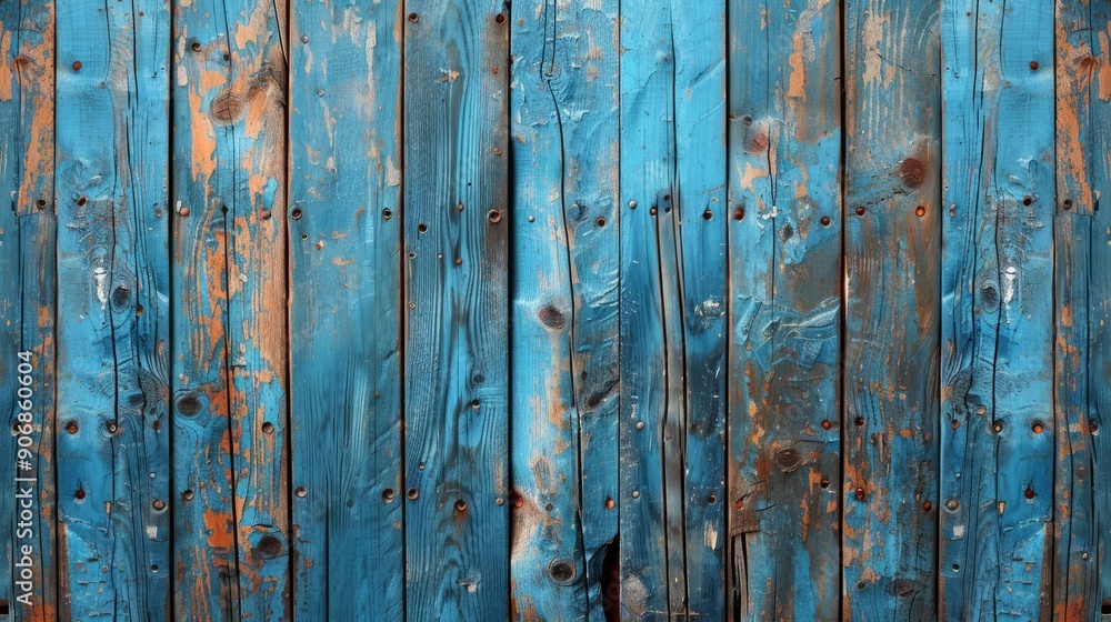 Poster Aged timber barrier against azure backdrop in rustic setting