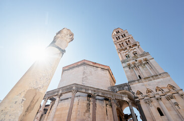 Ancient architecture. Diocletian palace UNESCO world heritage site in Split, Dalmatia, Croatia.