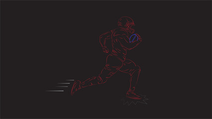 american football player in outline neon isolated in black, running for victory