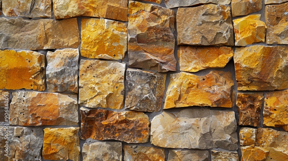 Poster Yellow and brown stone wall textures in a rustic setting