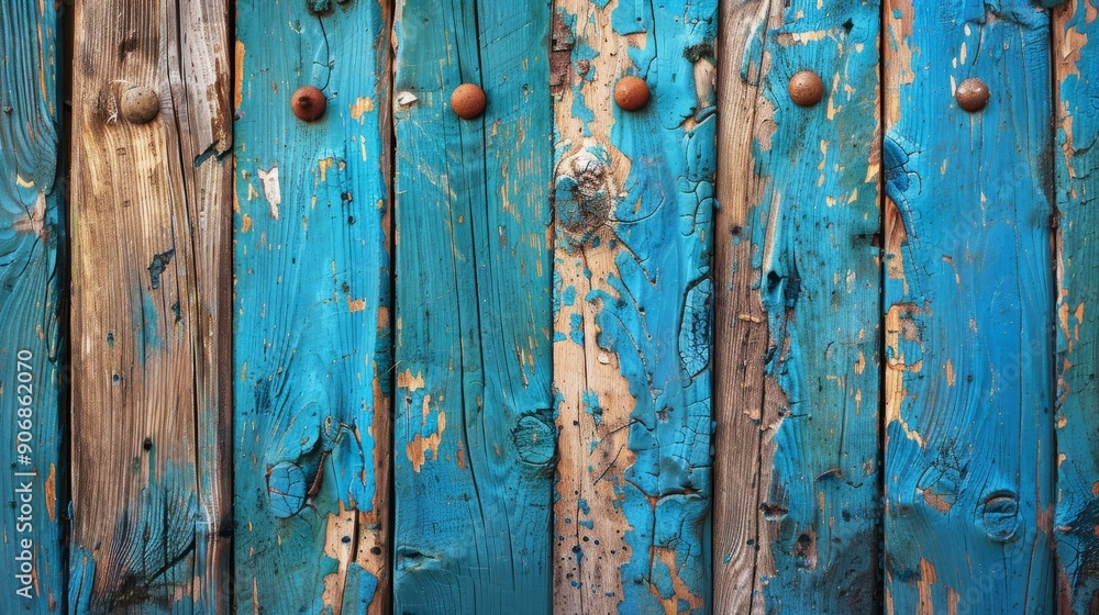 Poster aged timber barrier with azure backdrop in rustic setting