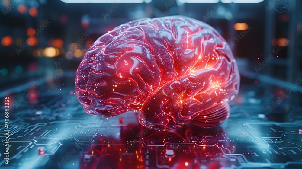Poster intricate neural networks glow in vibrant colors, showcasing advanced technology and research in a s