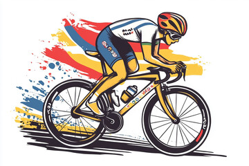 Fototapeta premium Cartoon cyclist racing with Olympic flag design for T shirt POD print on demand on white background