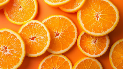 Fototapeta premium VibrantVibrant orange slices on orange background