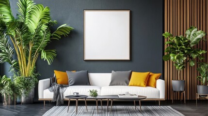 A high-resolution of a Frame Mockup, Modern Dark Home Interior Background