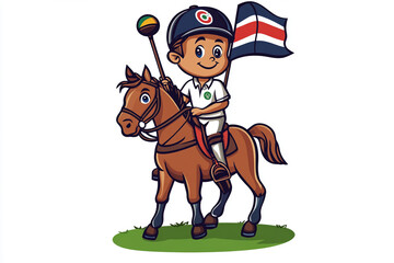 Cartoon polo player with Olympic flag design for T shirt POD print on demand on white background