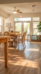 Elderly Women and Men Engaged in Memory Games in a Comfortable Memory Care Unit with Soft Lighting during the Day