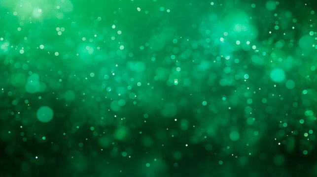green holiday background with Christmas transparent spots glare and shine glitter. New year design