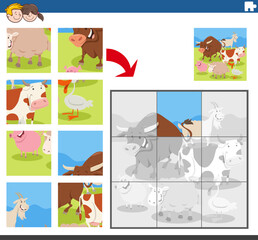 jigsaw puzzle task with cartoon farm animal characters