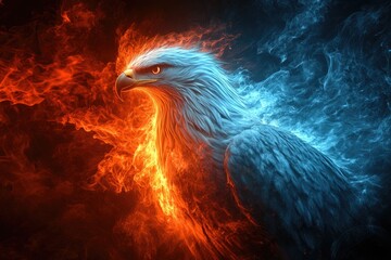 Fototapeta premium Fiery Eagle Emerging from Flames and Smoke