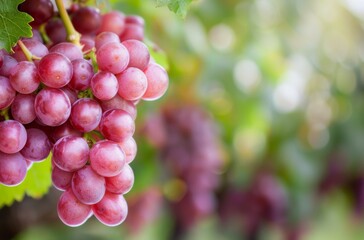Fresh Red Grapes Hanging on Vines in a Vineyard Under Clear Skies
