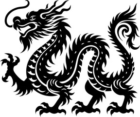 Solid Black Chinese Dragon Icon on White Background for Design and Artwork