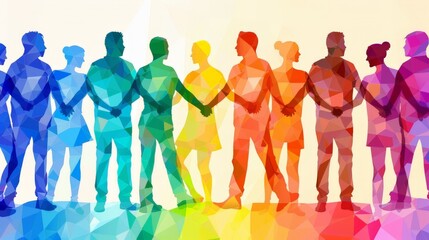 Obraz premium A dynamic image showcasing people of all colors holding hands, illustrating the values of diversity, inclusion, and mutual respect in a modern business environment.