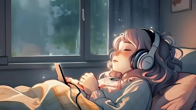 Girl sleeping listening to music