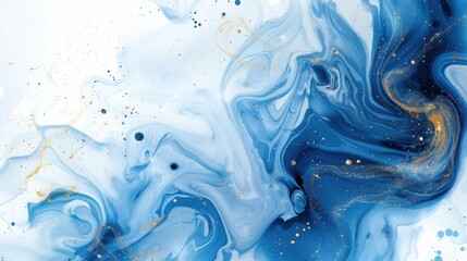 Obraz premium Abstract blue and white watercolor with gold accents resembling ocean waves. Perfect for backgrounds, invitations, and elegant designs. Isolated on white.