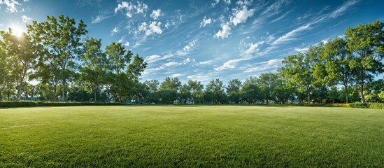 Beautiful landscape large grassy field clear blue sky University