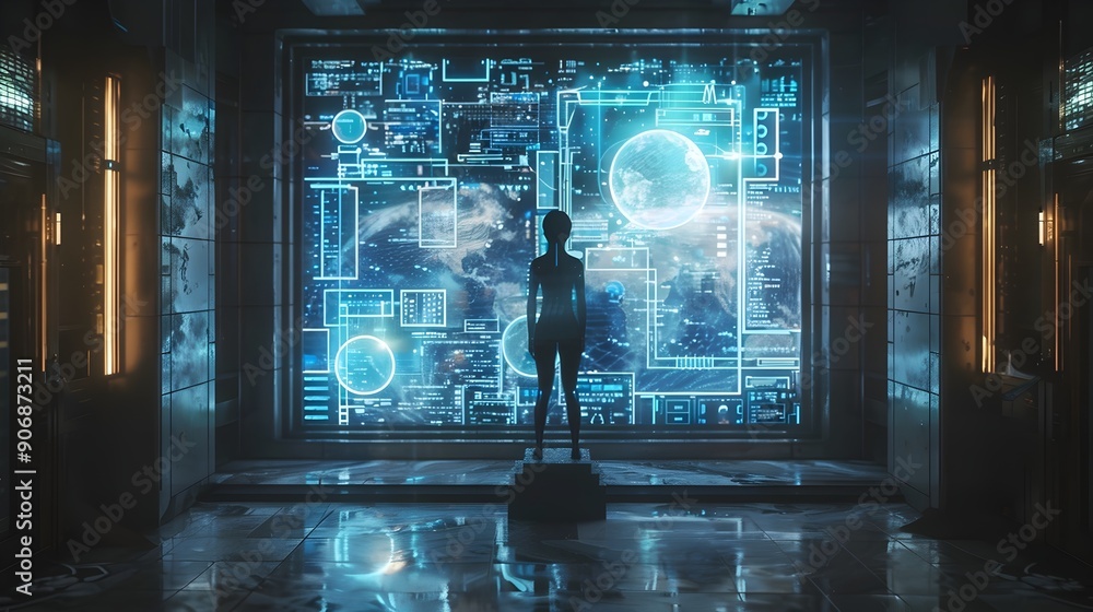 Poster ai powered virtual assistant s futuristic holographic interface for seamless daily task management a