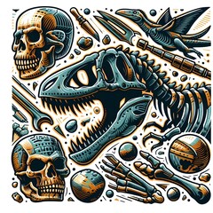T-Rex Skeleton with Skull and Other Bones
