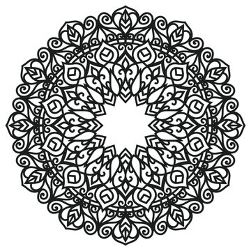 Intricate black and white mandala design, perfect for coloring books, tattoos, and artistic decor