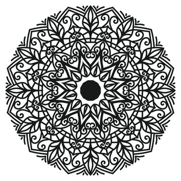 Intricate black and white mandala design, perfect for coloring books, tattoos, and artistic decor
