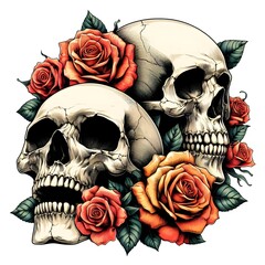 Two Skulls with Roses