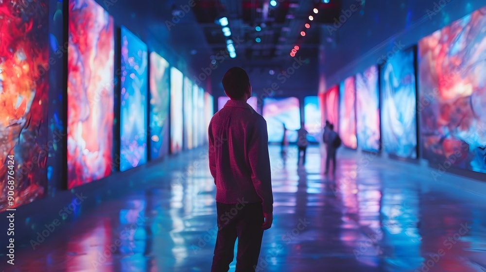 Poster immersive ai driven digital art gallery captivating visitors with futuristic expressions