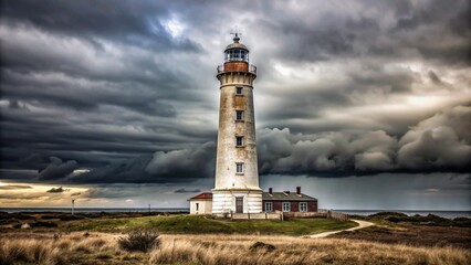 Obraz premium Old Lighthouse with Stormy Skies