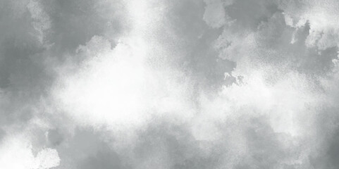 Abstract white and gray isolated cloud cumulus clouds. Gray aquarelle painted realistic fog or mist smoky textured canvas design. White and ash messy wall stucco texture background.